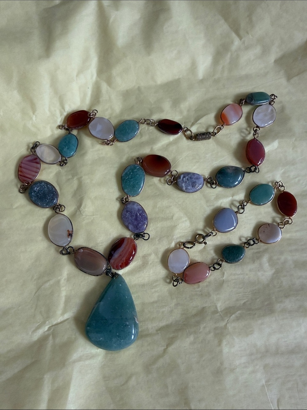 Multicolor Gemstone Teardrop Pendant Necklace and Bracelet